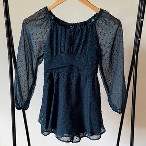 Nordstrom Zunie Girls Swiss Dot Chiffon Cocktail Romper | Navy | Size 8